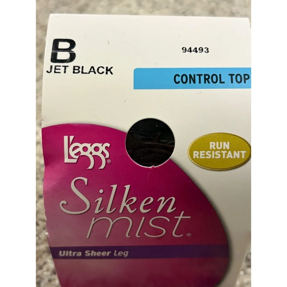 L'eggs Silken Mist Ultra Sheer Control Top Pantyhose Jet Black Size B 94493